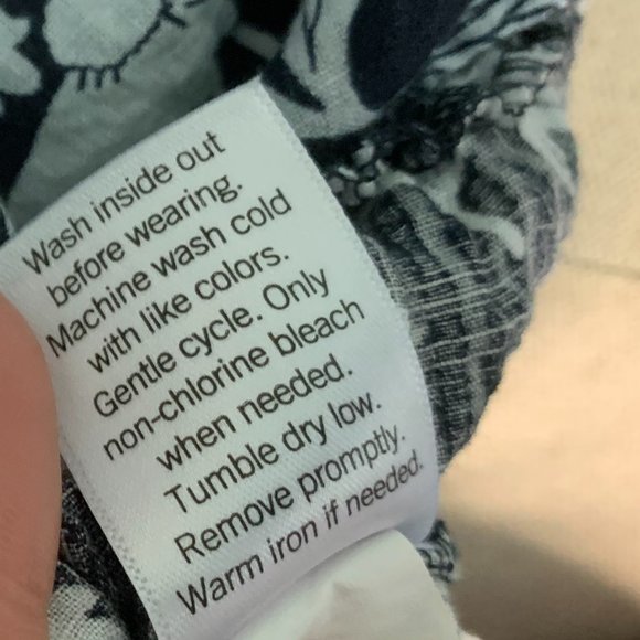 LC Crop Top Navy White Daisy Print Balloon Ruffle 3/4 Sleeves Drawstring Size M - Picture 13 of 15